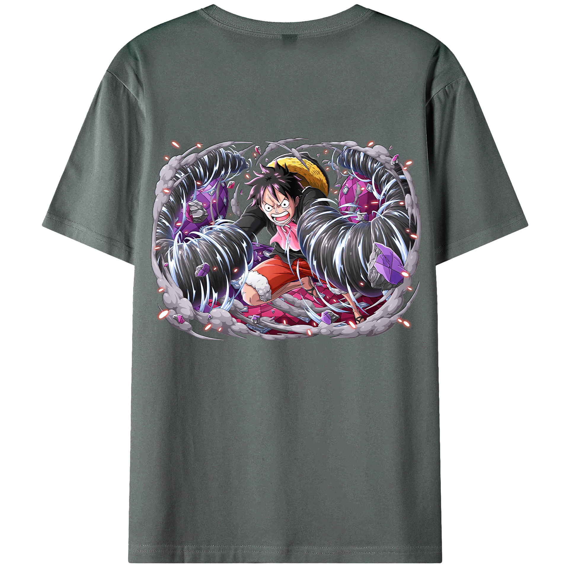 ワンピース モンキー・D・ルフィ ONE PIECE Monkey D. Luffy 綿100％ メンズ半袖Tシャツ（バックプリント） 通気性